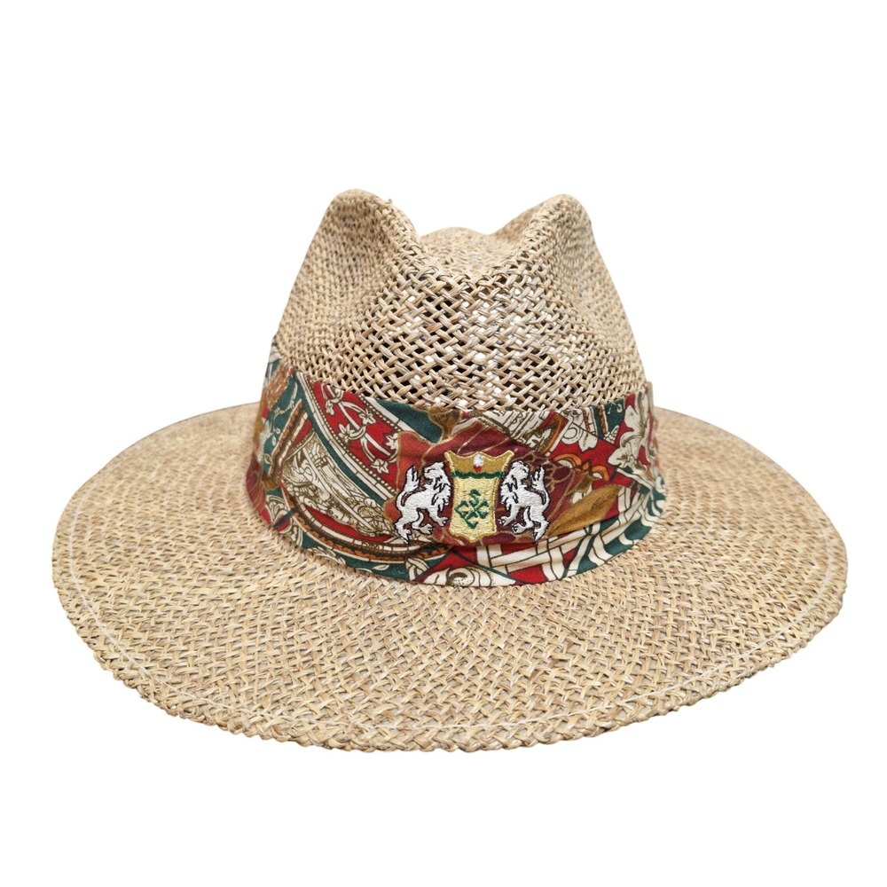 Duckster Straw Fedora Hat Mens OSFM Tan Crest Band Vintage Size Medium 7-7.25 in